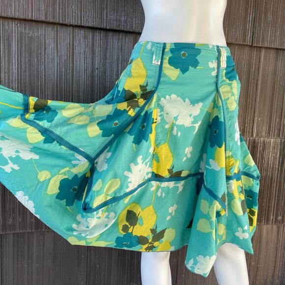🔥Vintage Marithe Francois Girbaud Floral Full Circle Ruffled Knee Length Skirt - Picture 1 of 16
